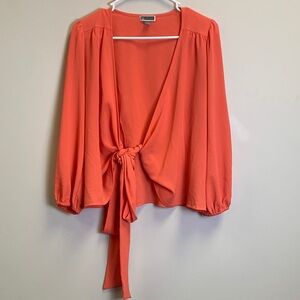 Chelsea28 Vibrant Orange Tie-Front Blouse